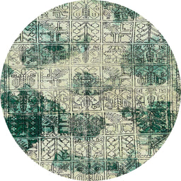 Round Machine Washable Abstract Green Rug, wshabs573