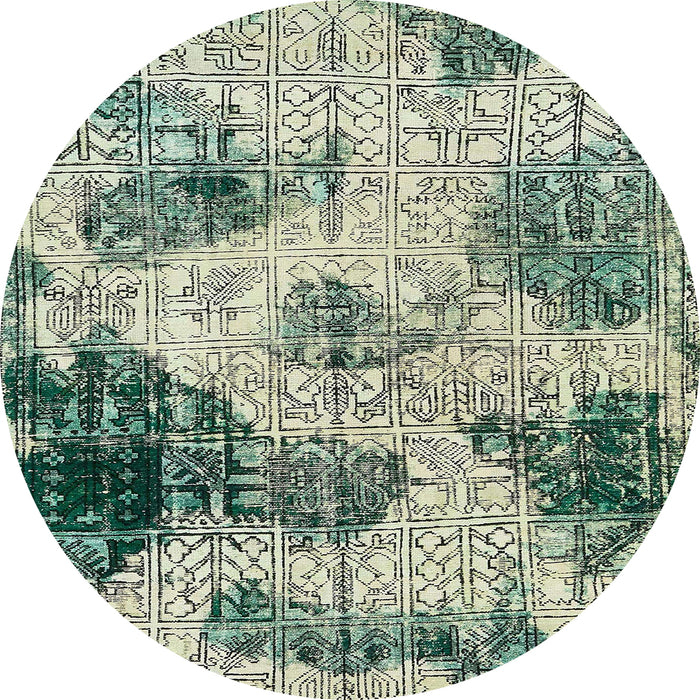 Round Machine Washable Abstract Green Rug, wshabs573