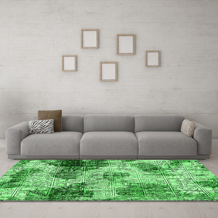 Machine Washable Abstract Green Modern Area Rugs in a Living Room,, wshabs573grn