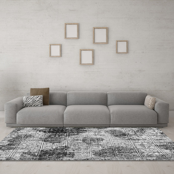 Machine Washable Abstract Gray Modern Rug in a Living Room,, wshabs573gry