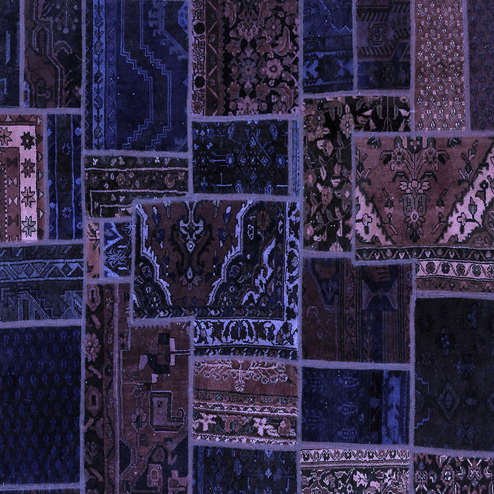 Square Machine Washable Patchwork Blue Transitional Rug, wshabs574blu