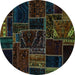 Round Patchwork Turquoise Transitional Rug, abs574turq