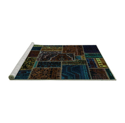 Sideview of Machine Washable Patchwork Turquoise Transitional Area Rugs, wshabs574turq
