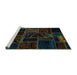 Sideview of Machine Washable Patchwork Turquoise Transitional Area Rugs, wshabs574turq