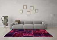 Machine Washable Patchwork Pink Transitional Rug, wshabs574pnk