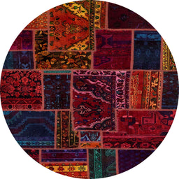 Round Machine Washable Abstract Vermilion Red Rug, wshabs574