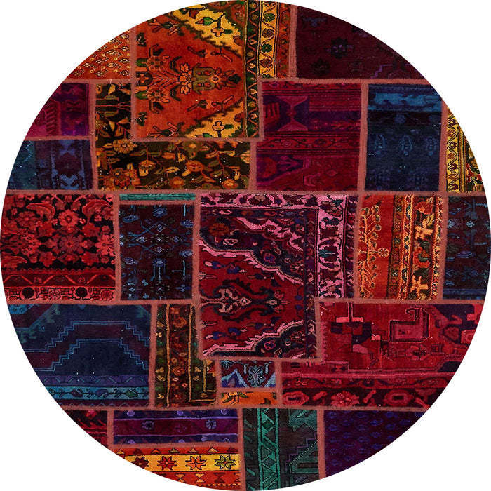 Round Machine Washable Abstract Vermilion Red Rug, wshabs574