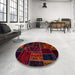 Round Machine Washable Abstract Vermilion Red Rug in a Office, wshabs574