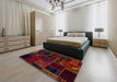 Abstract Red Patchwork Rug in a Bedroom, abs574