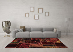 Machine Washable Patchwork Brown Transitional Rug in a Living Room,, wshabs574brn