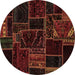 Round Machine Washable Patchwork Brown Transitional Rug, wshabs574brn