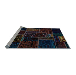 Sideview of Machine Washable Patchwork Light Blue Transitional Rug, wshabs574lblu