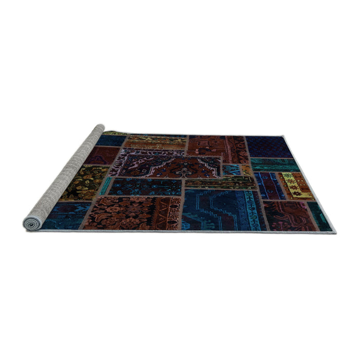 Sideview of Machine Washable Patchwork Light Blue Transitional Rug, wshabs574lblu