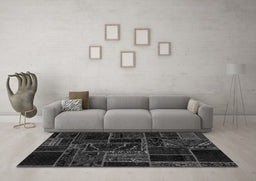Machine Washable Patchwork Gray Transitional Rug in a Living Room,, wshabs574gry