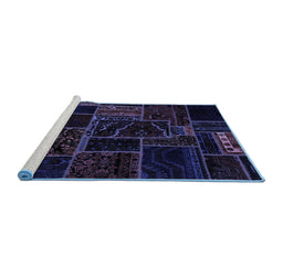 Sideview of Machine Washable Patchwork Blue Transitional Rug, wshabs574blu