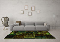 Machine Washable Patchwork Green Transitional Rug, wshabs574grn