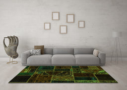 Machine Washable Patchwork Green Transitional Area Rugs in a Living Room,, wshabs574grn