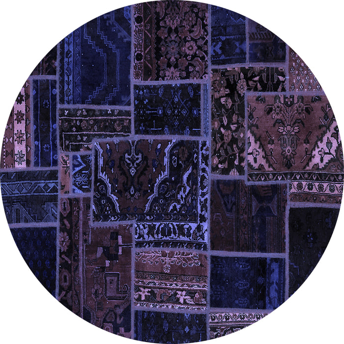 Round Machine Washable Patchwork Blue Transitional Rug, wshabs574blu