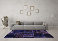 Machine Washable Patchwork Blue Transitional Rug, wshabs574blu