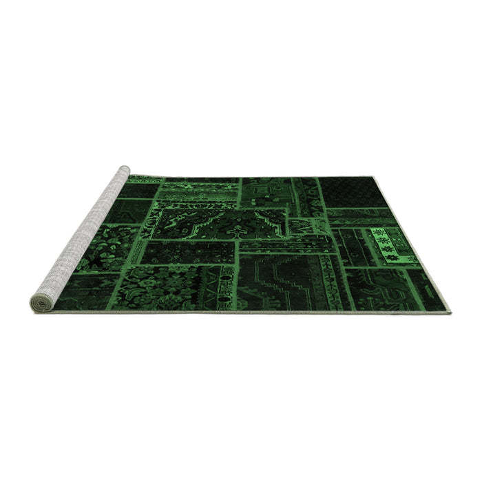 Sideview of Machine Washable Patchwork Emerald Green Transitional Area Rugs, wshabs574emgrn