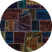 Round Patchwork Light Blue Transitional Rug, abs574lblu