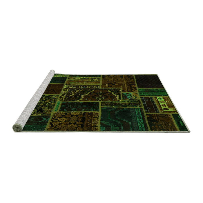 Sideview of Machine Washable Patchwork Green Transitional Area Rugs, wshabs574grn