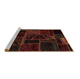 Sideview of Machine Washable Patchwork Brown Transitional Rug, wshabs574brn