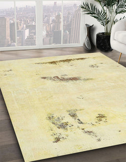 Machine Washable Abstract Sun Yellow Rug in a Family Room, wshabs575