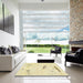 Square Abstract Sun Yellow Modern Rug in a Living Room, abs575