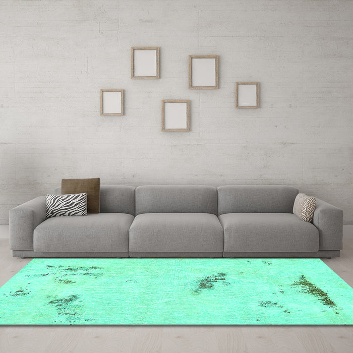 Machine Washable Abstract Turquoise Modern Area Rugs in a Living Room,, wshabs575turq