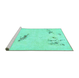 Sideview of Machine Washable Abstract Turquoise Modern Area Rugs, wshabs575turq