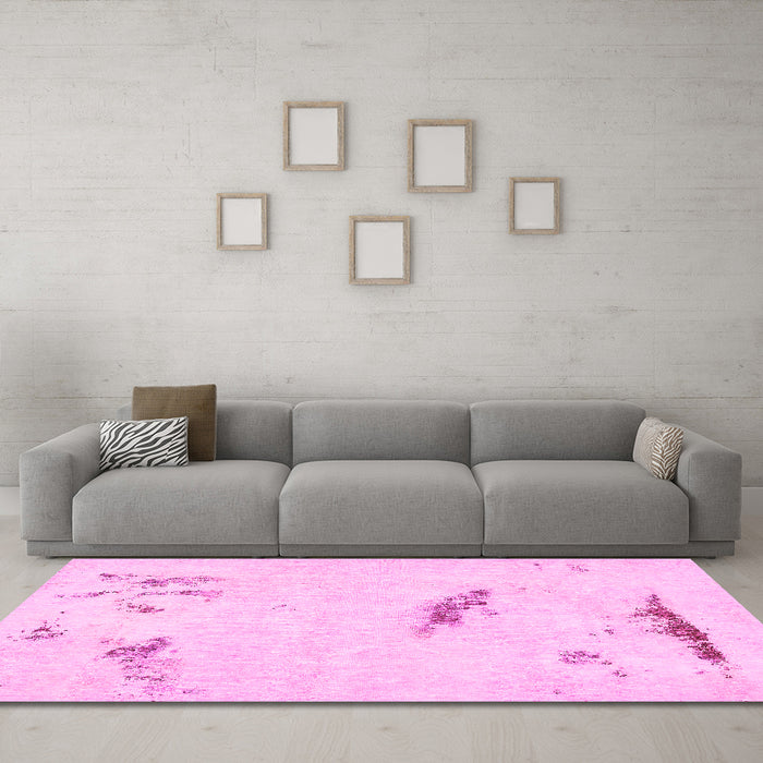 Machine Washable Abstract Pink Modern Rug in a Living Room, wshabs575pnk