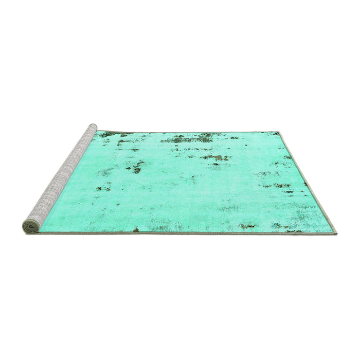 Sideview of Machine Washable Abstract Turquoise Modern Area Rugs, wshabs576turq