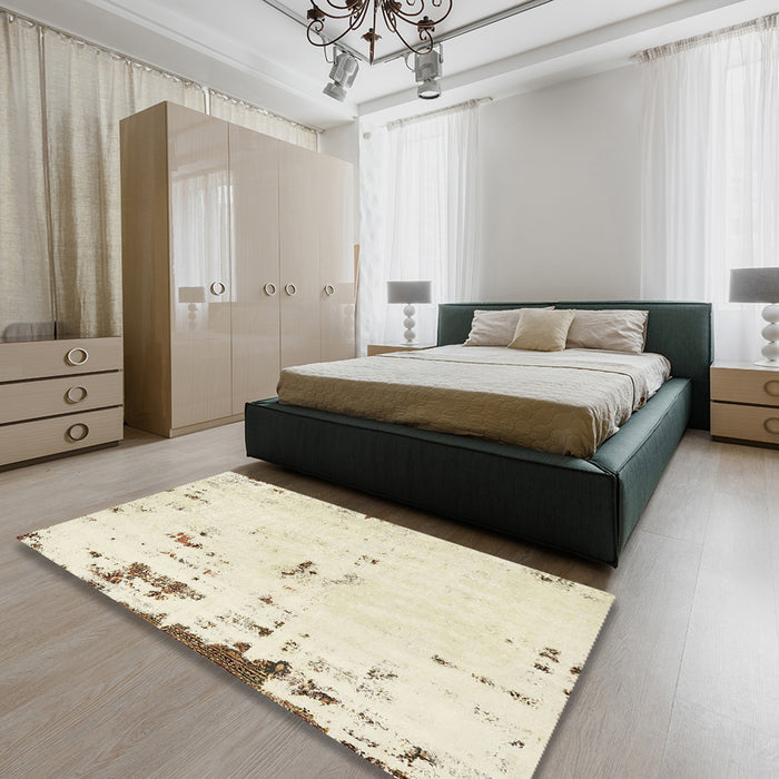 Machine Washable Abstract Vanilla Gold Rug in a Bedroom, wshabs576