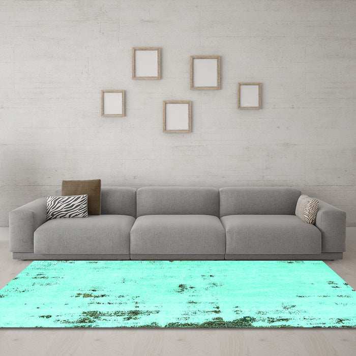 Machine Washable Abstract Turquoise Modern Area Rugs in a Living Room,, wshabs576turq