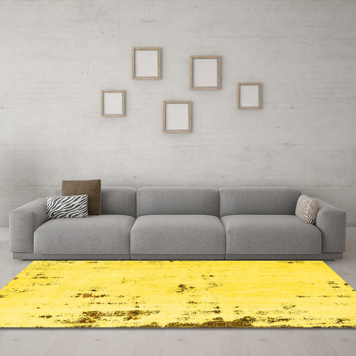 Machine Washable Abstract Yellow Modern Rug in a Living Room, wshabs576yw