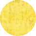 Round Machine Washable Abstract Yellow Modern Rug, wshabs577yw