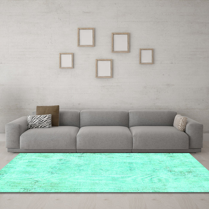 Machine Washable Abstract Turquoise Modern Area Rugs in a Living Room,, wshabs577turq