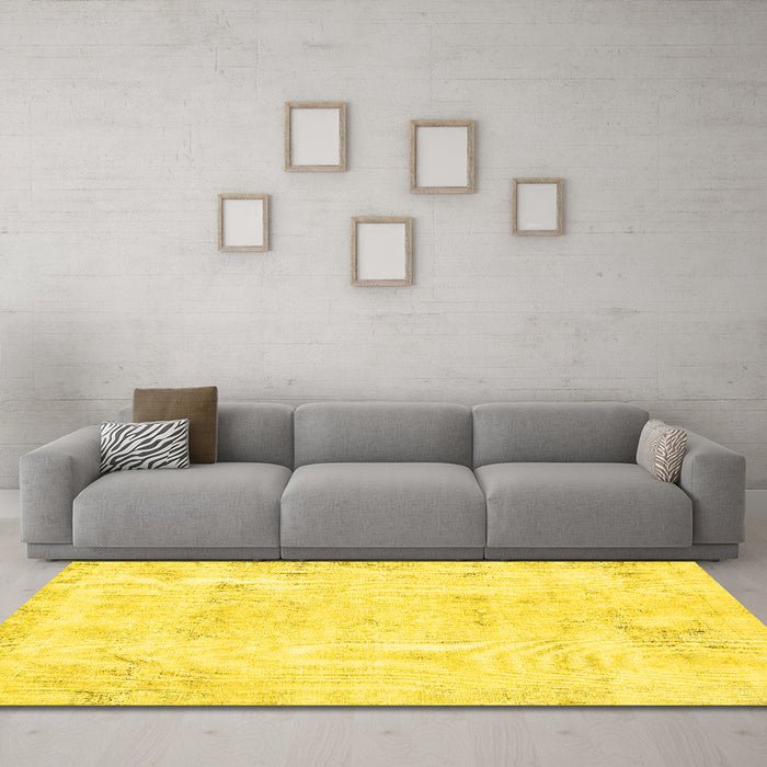 Machine Washable Abstract Yellow Modern Rug in a Living Room, wshabs577yw