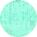 Round Machine Washable Abstract Turquoise Modern Area Rugs, wshabs577turq