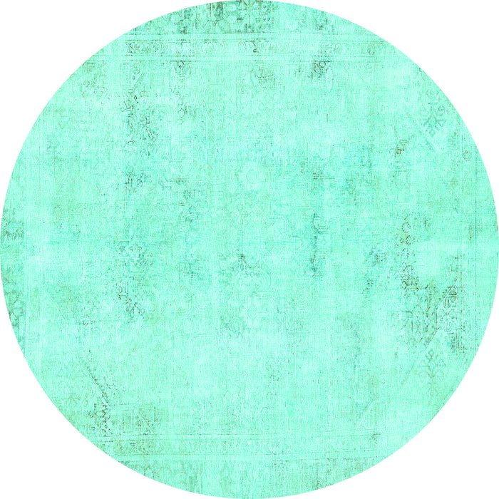 Round Abstract Turquoise Modern Rug, abs577turq