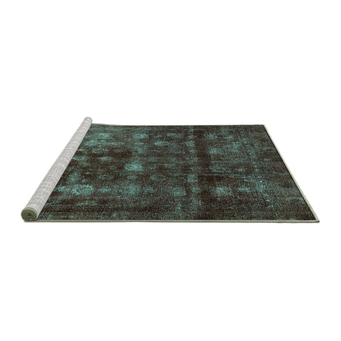 Sideview of Machine Washable Abstract Turquoise Modern Area Rugs, wshabs578turq