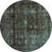 Round Abstract Turquoise Modern Rug, abs578turq