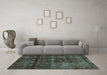 Machine Washable Abstract Turquoise Modern Area Rugs in a Living Room,, wshabs578turq