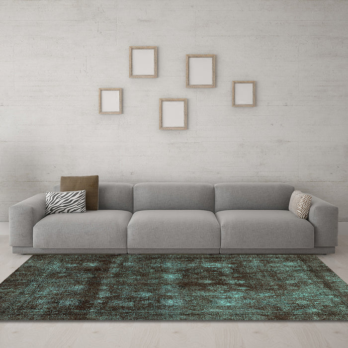 Machine Washable Abstract Turquoise Modern Area Rugs in a Living Room,, wshabs578turq