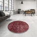 Round Abstract Wine Red Modern Rug in a Office, abs578