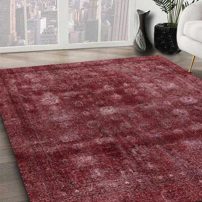 Abstract Wine Red Modern Rug in Family Room, abs578