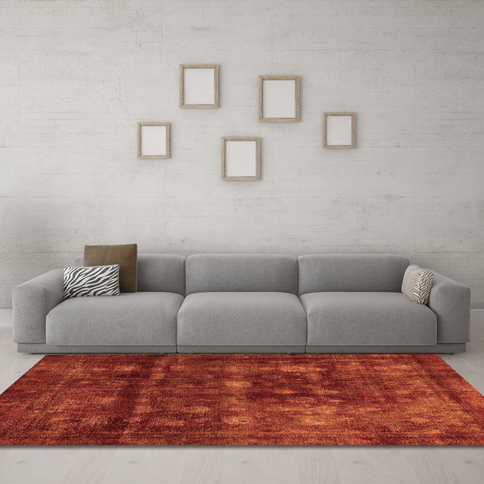 Machine Washable Abstract Orange Modern Area Rugs in a Living Room, wshabs578org