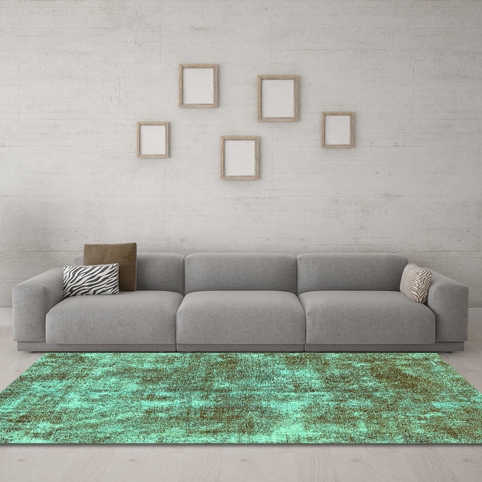 Machine Washable Abstract Turquoise Modern Area Rugs in a Living Room,, wshabs579turq