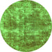 Round Machine Washable Abstract Green Modern Area Rugs, wshabs579grn